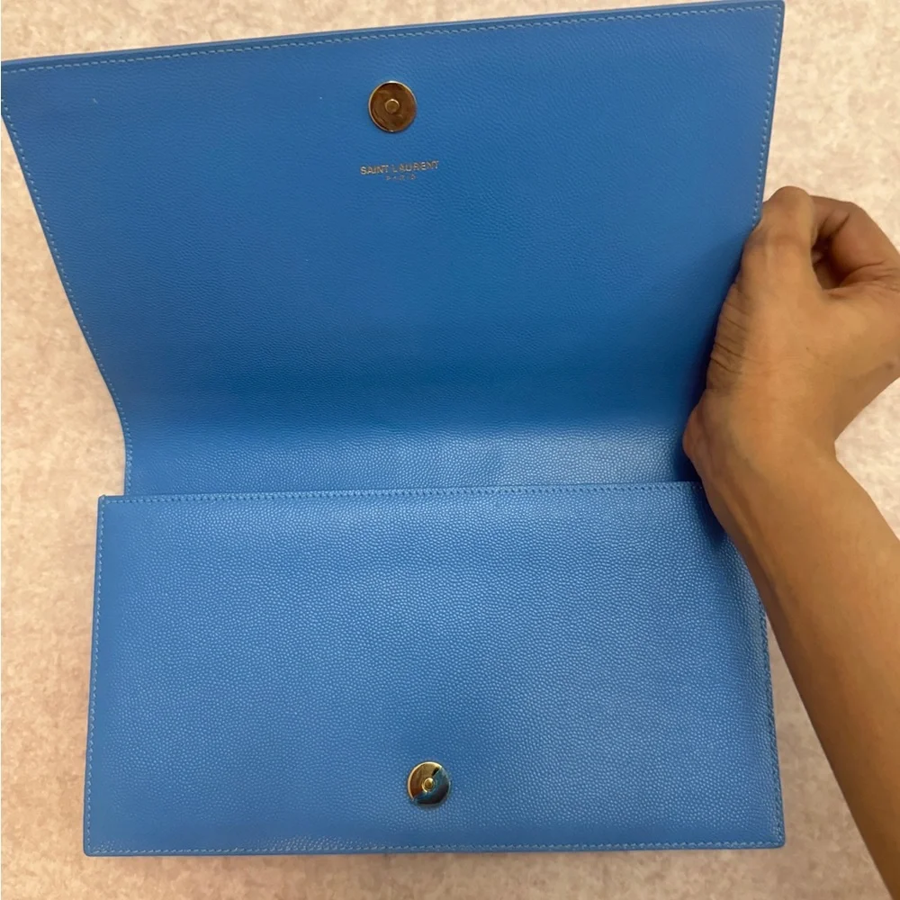 SAINT LAURENT SKY BLUE CLASSIC KATE MONOGRAM CLUTCH - Picture 4 of 5